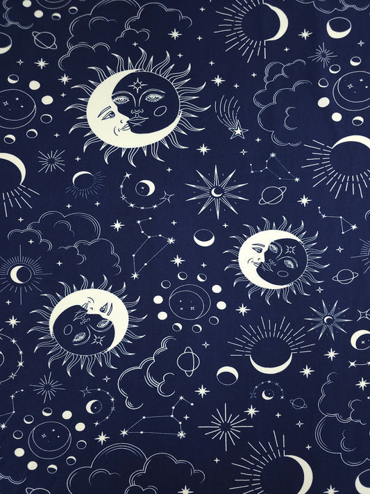 Navy Moon Constellation Viscose Challis