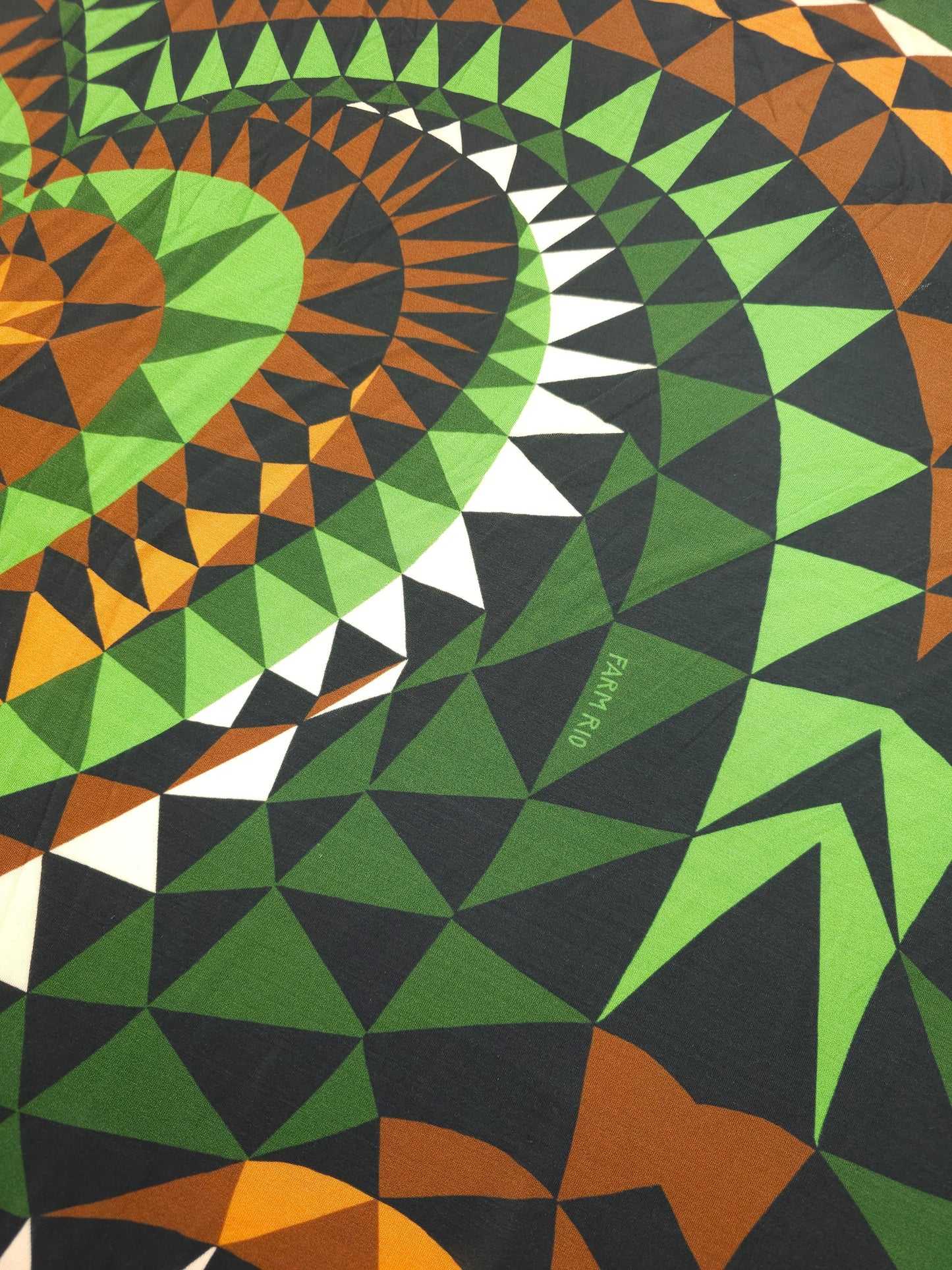 Green/Brown Geometric Twin Hearts Slinky Rayon Jersey - 1.85m Panel *FARM RIO*