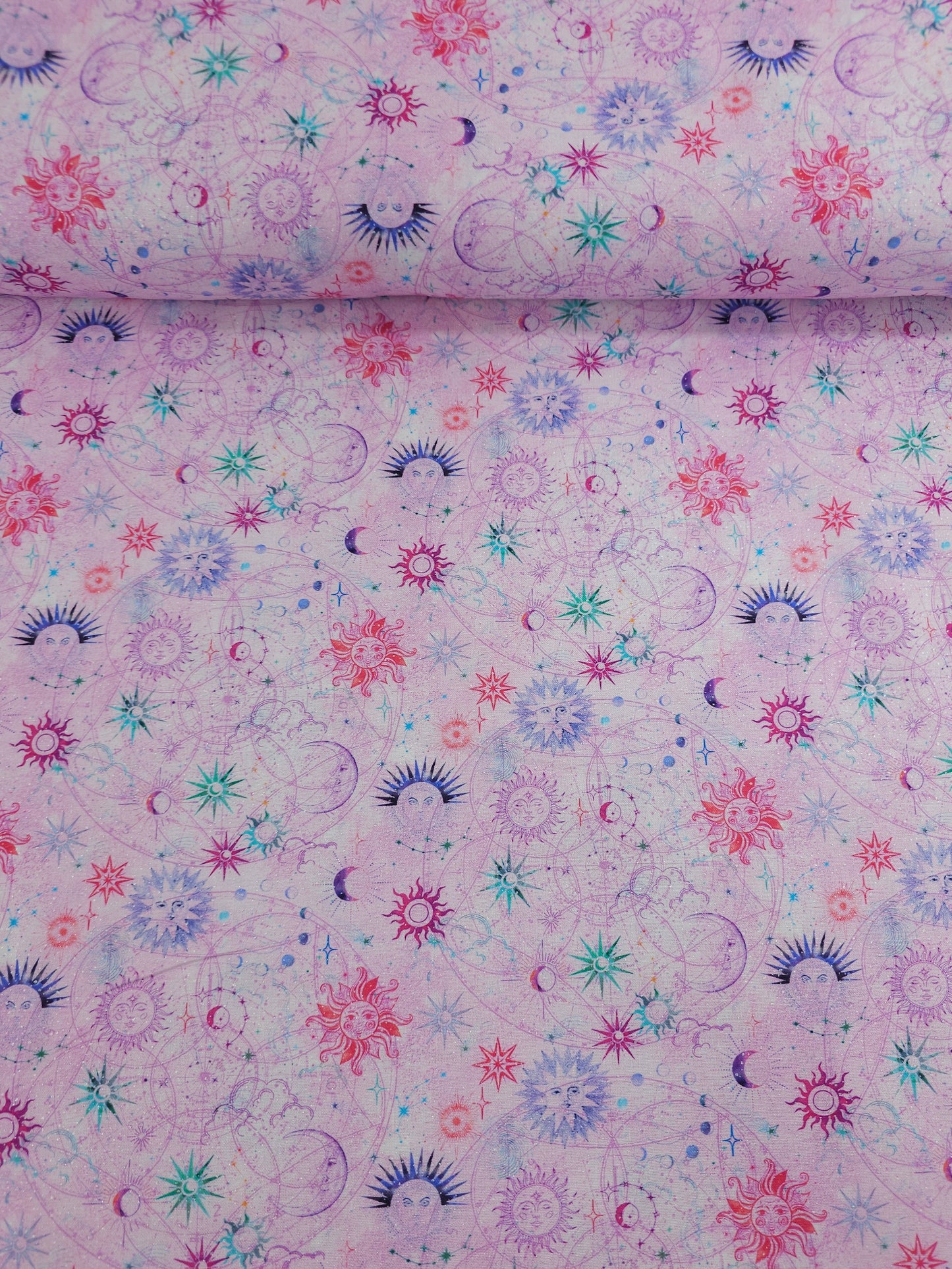 Pink/Silver Multi Celestial Skies 100% Cotton - Benartex