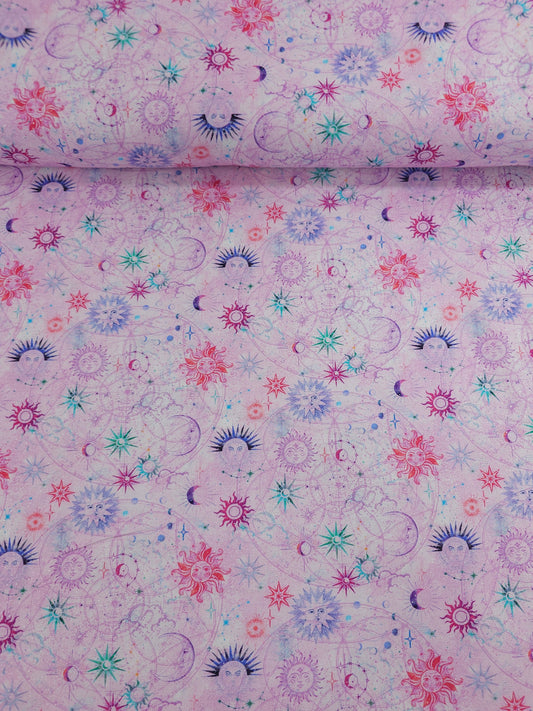 Pink/Silver Multi Celestial Skies 100% Cotton - Benartex