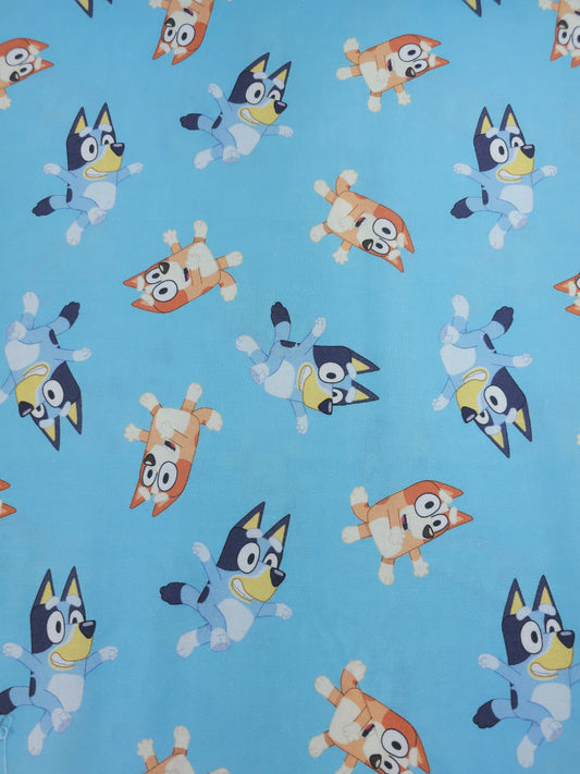 Turquoise Bluey and Bingo Play 100% Cotton
