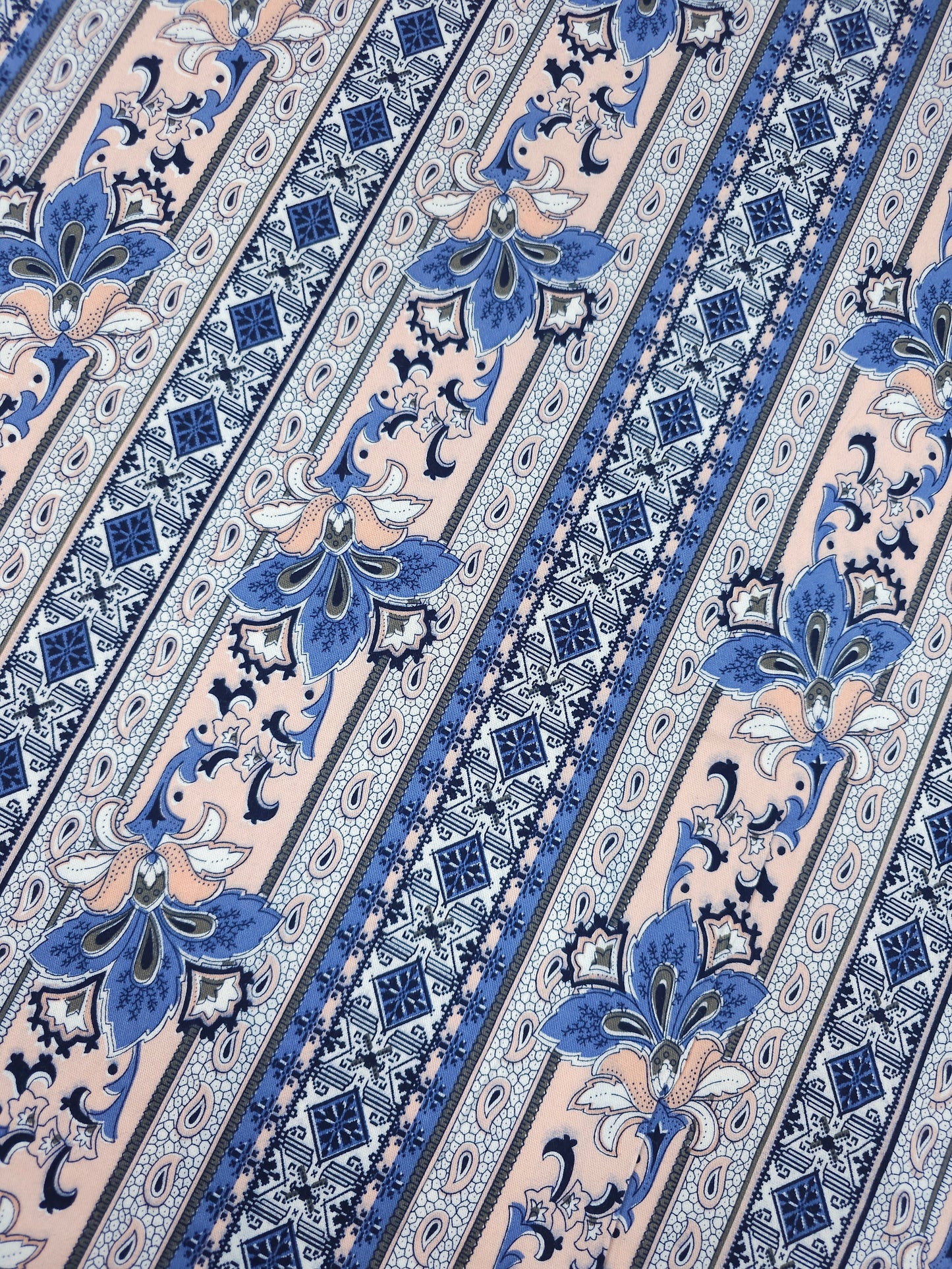 Pinky Peach/Blue Paisley Stripe Brushed Cotton