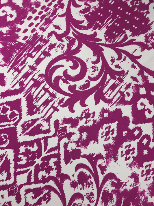 Magenta Purple Irregular Damask Viscose Crepe