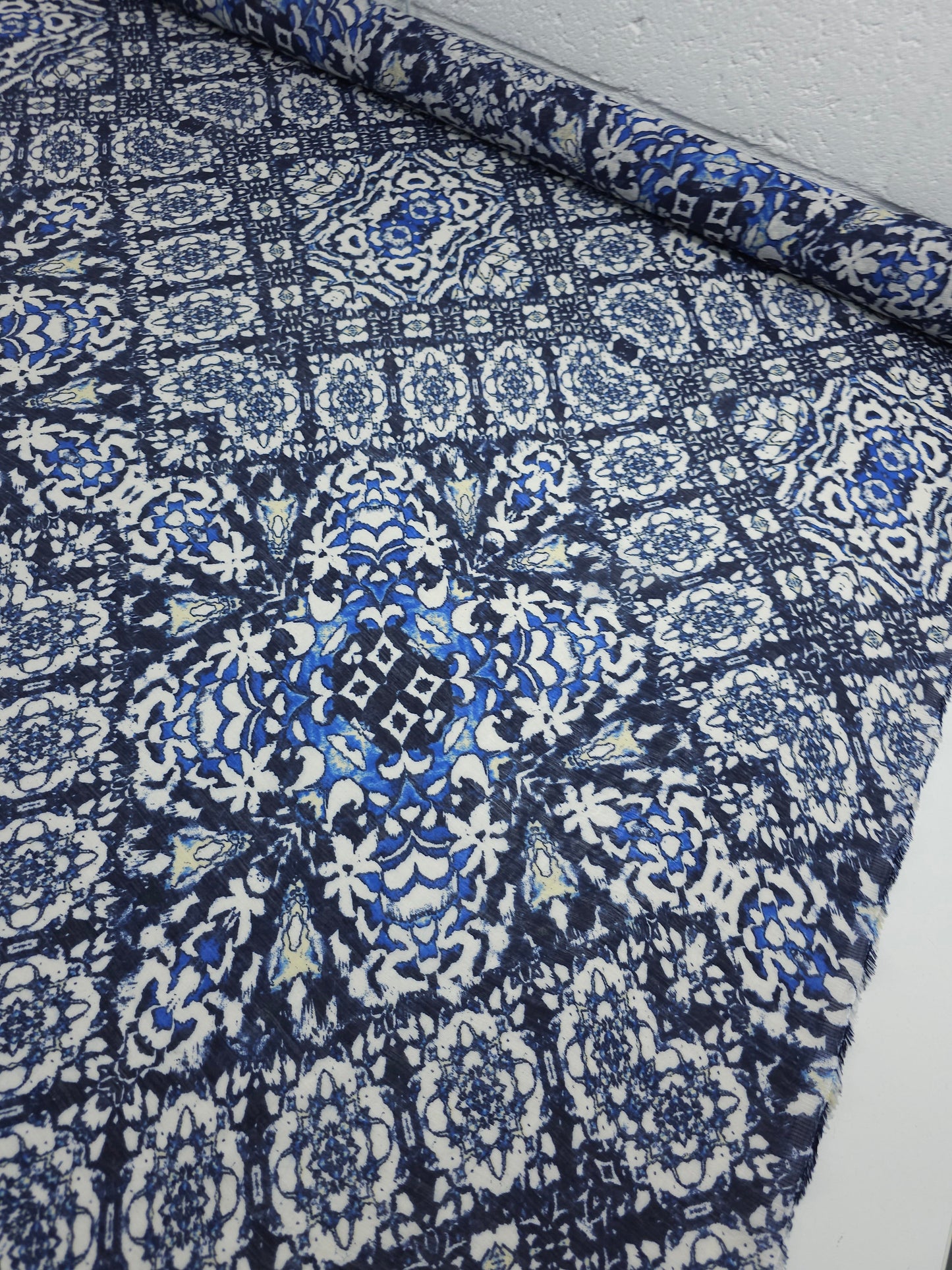 Navy Damask Diamond Cotton Voile