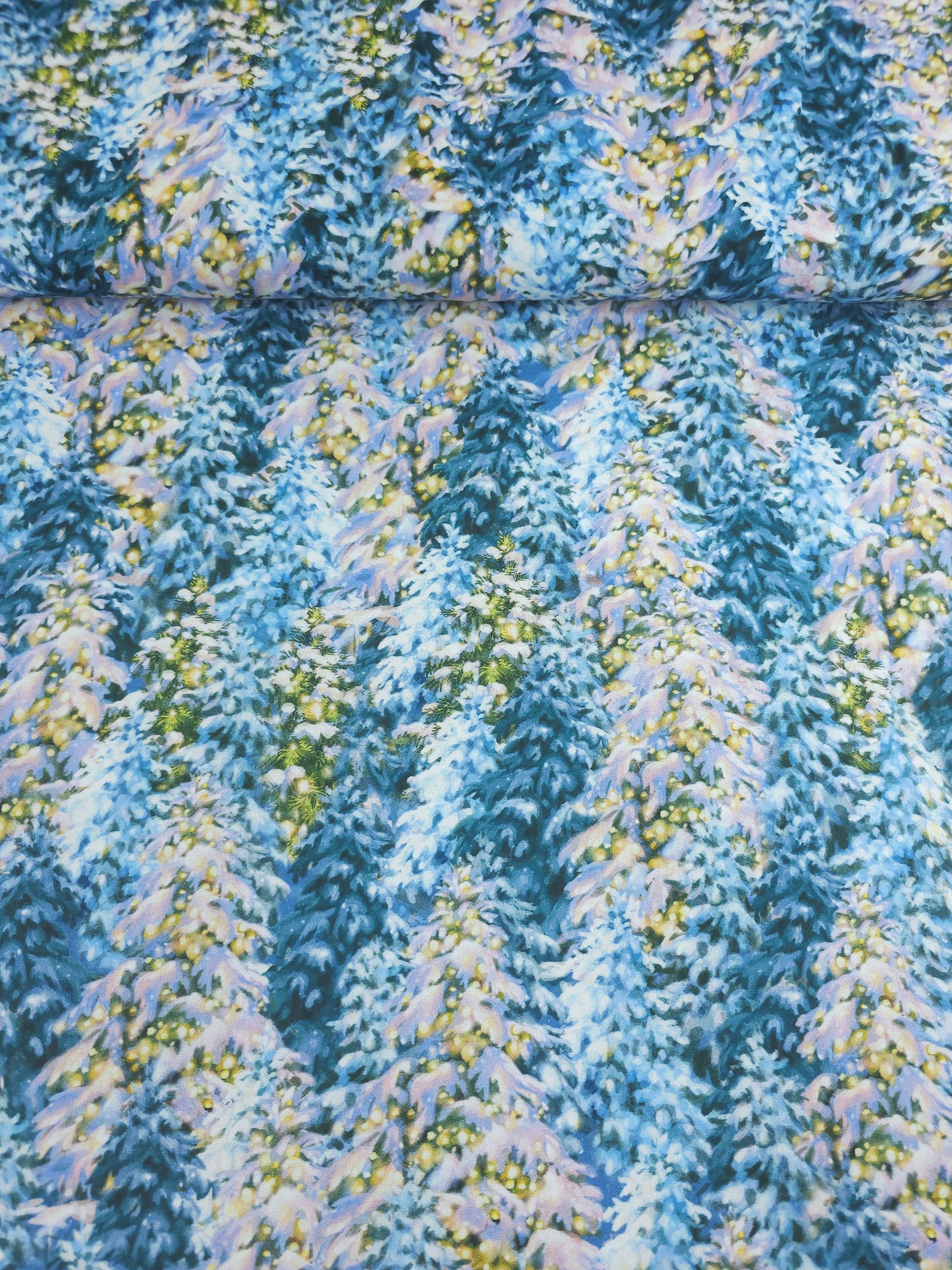 Frosty Lit Christmas Trees 100% Cotton