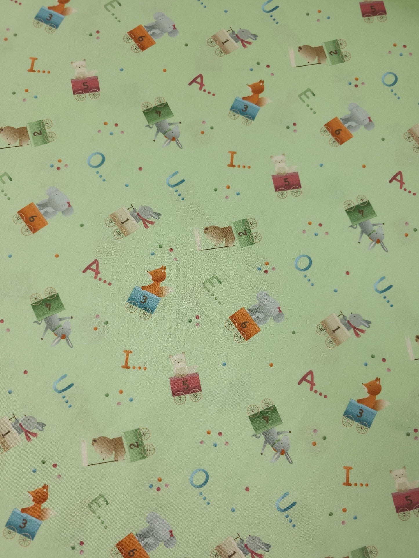 Pastel Green Novelty Alphabet 100% Cotton
