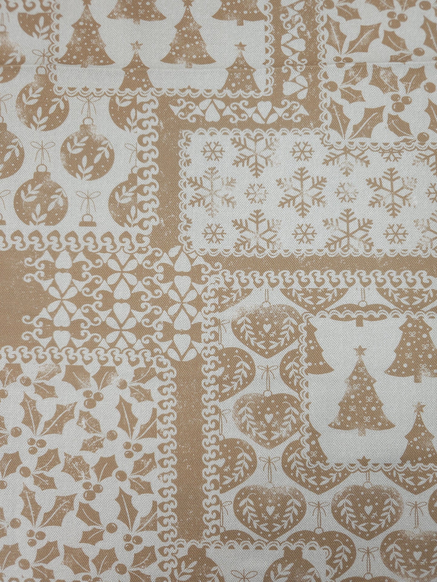 Tan Beige Christmas Patchwork Canvas Cotton