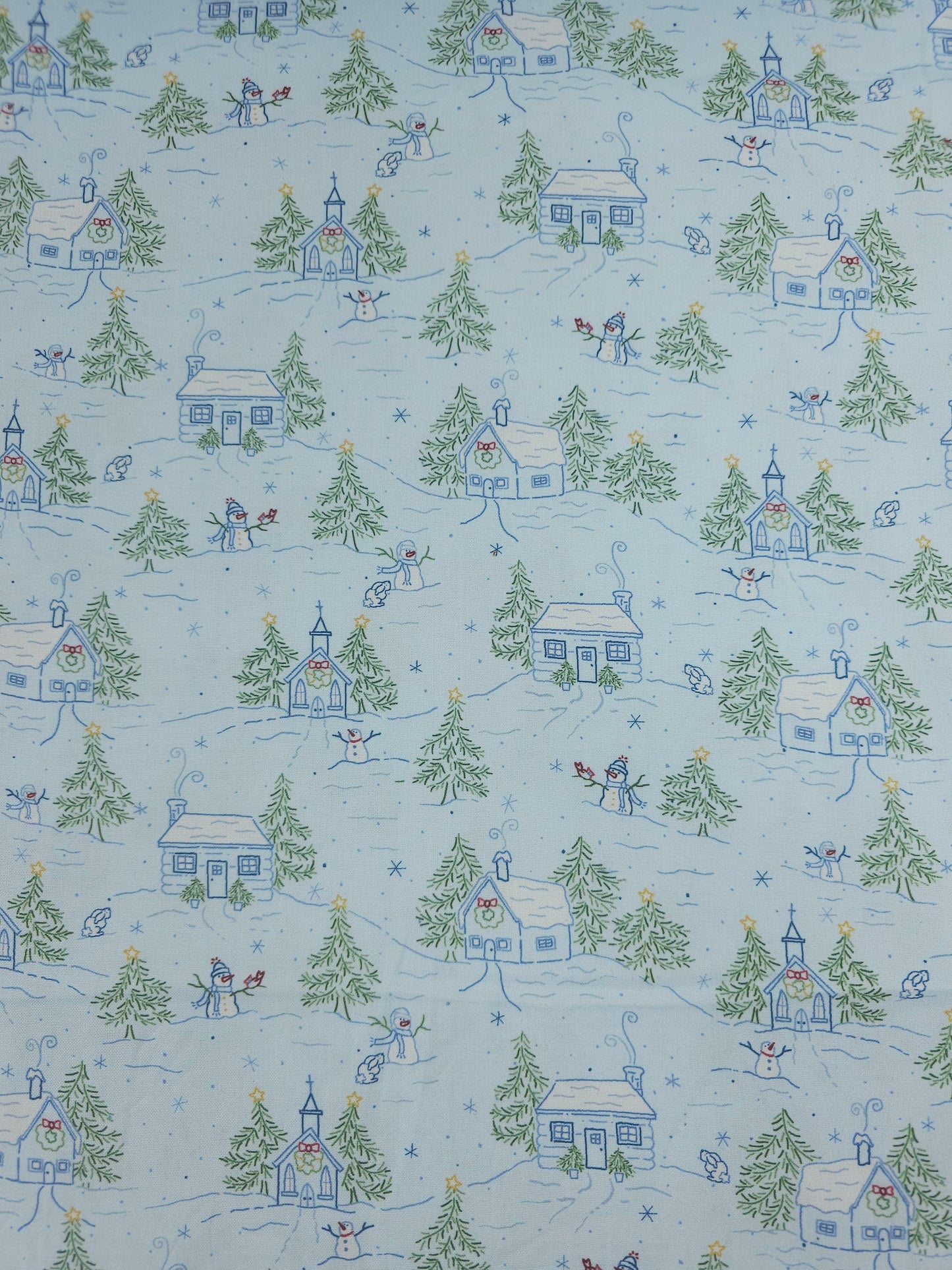 Snowman's Village 100% Cotton