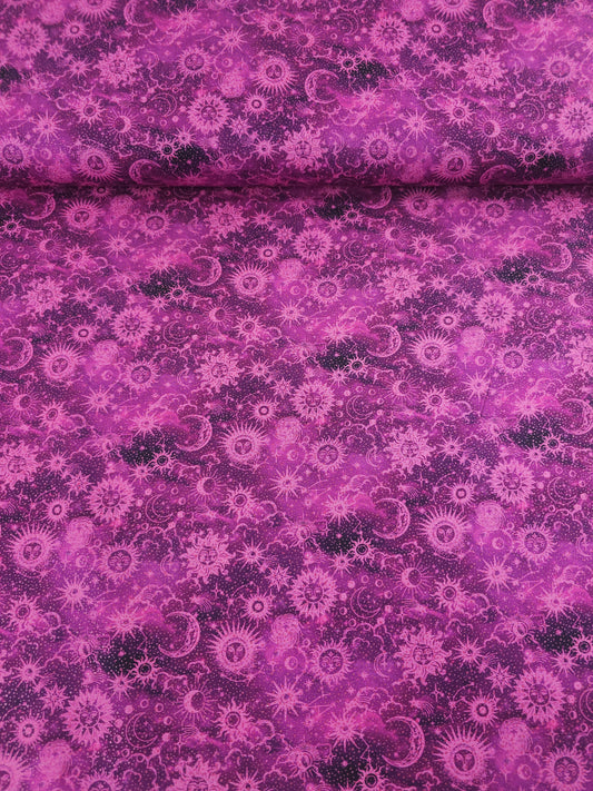 Magenta/Silver Celestial Skies 100% Cotton - Benartex