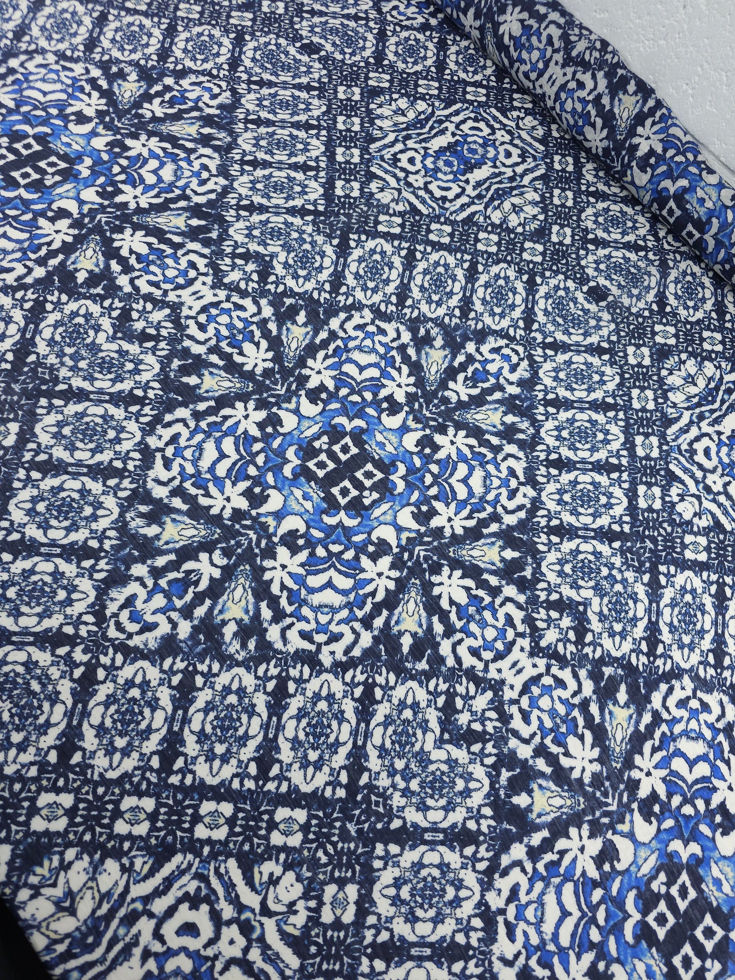 Navy Damask Diamond Cotton Voile