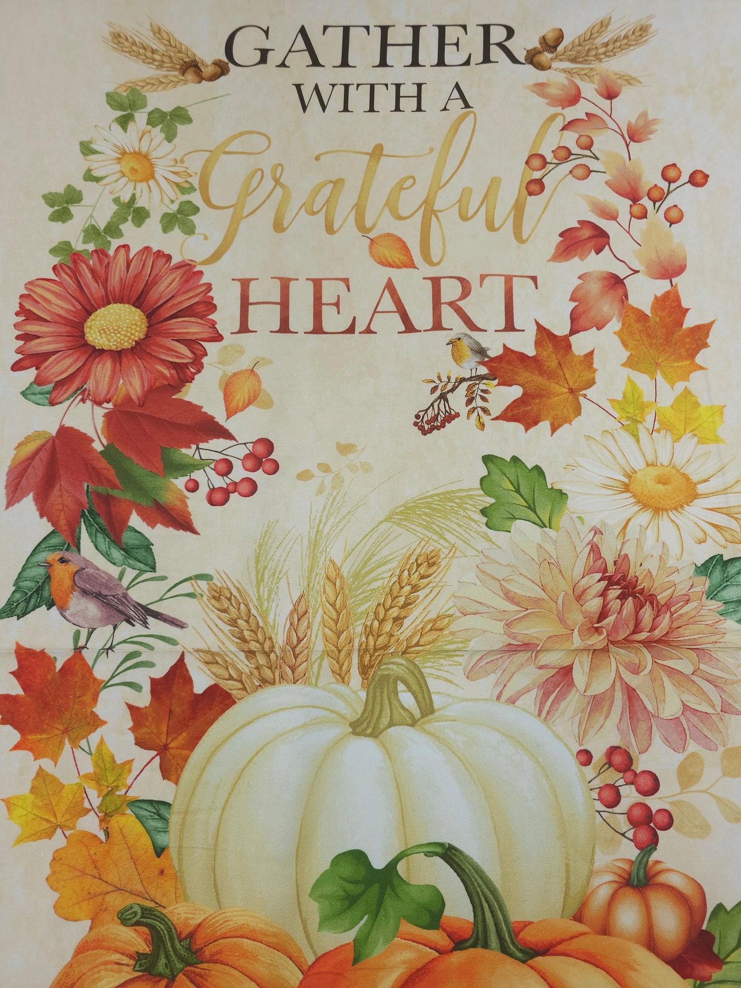 Gather With A Grateful Heart Pumpkin 100% Cotton - 60cm Panel