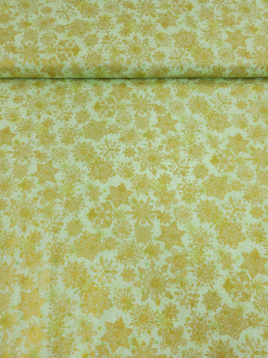 Lime/Gold Snowflakes 100% Cotton - Robert Kaufman