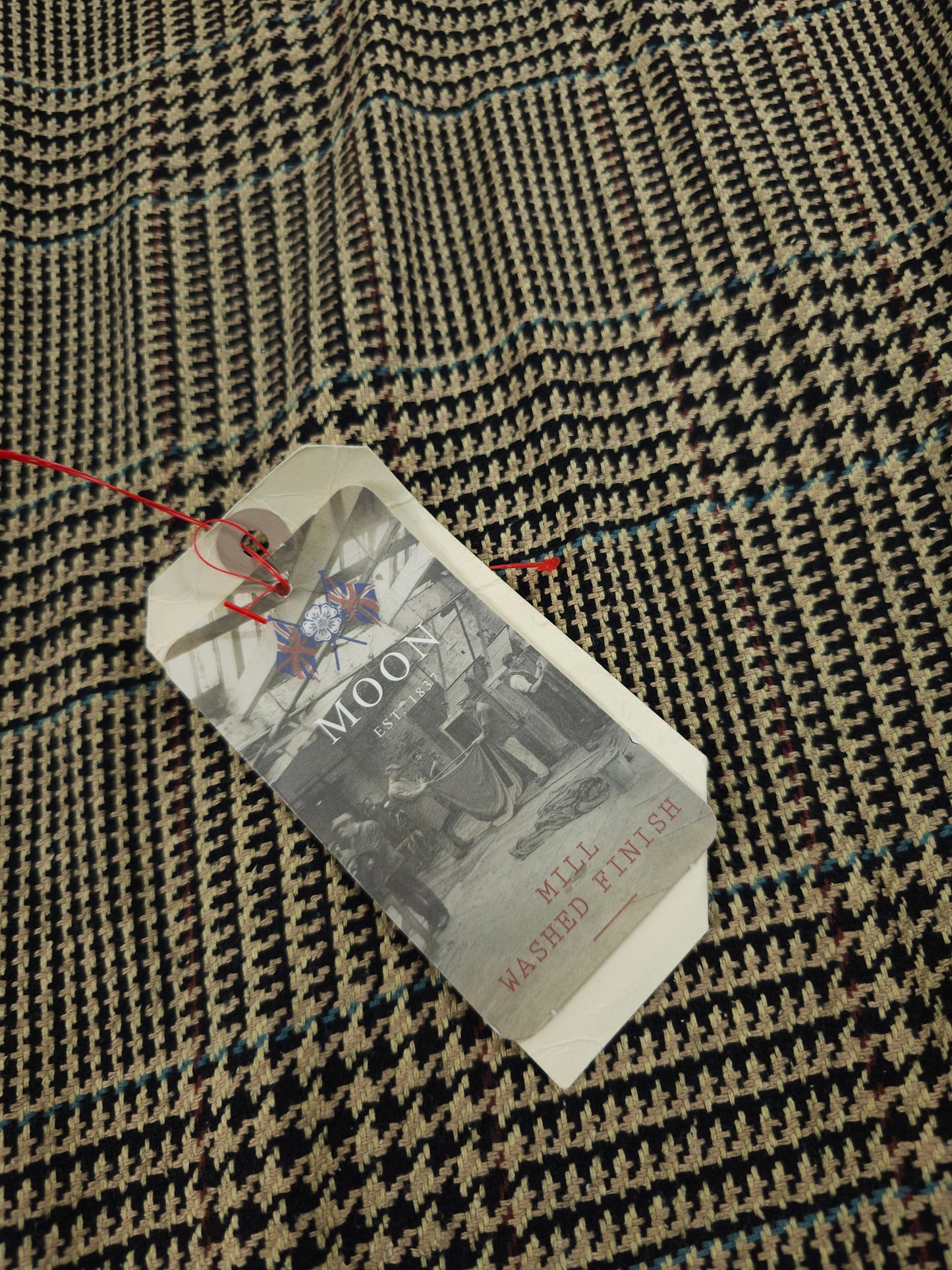 Sand Dogtooth Tartan Check Soft 100% Wool *ABRAHAM MOON*