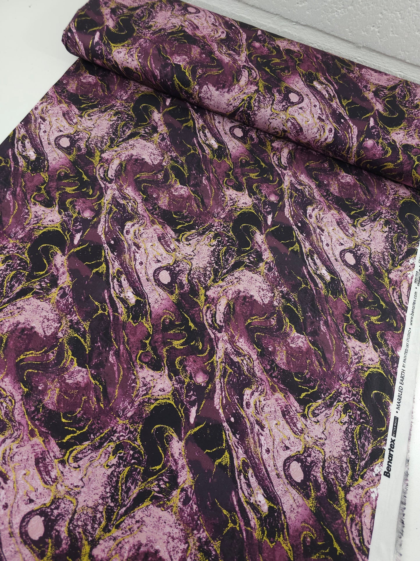 Plum Purple/Gold Marble 100% Cotton - Benartex