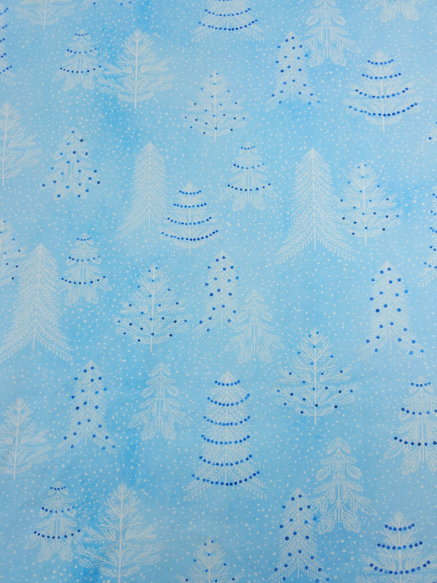 Light Blue Snowy Christmas Trees 100% Cotton - Robert Kaufman
