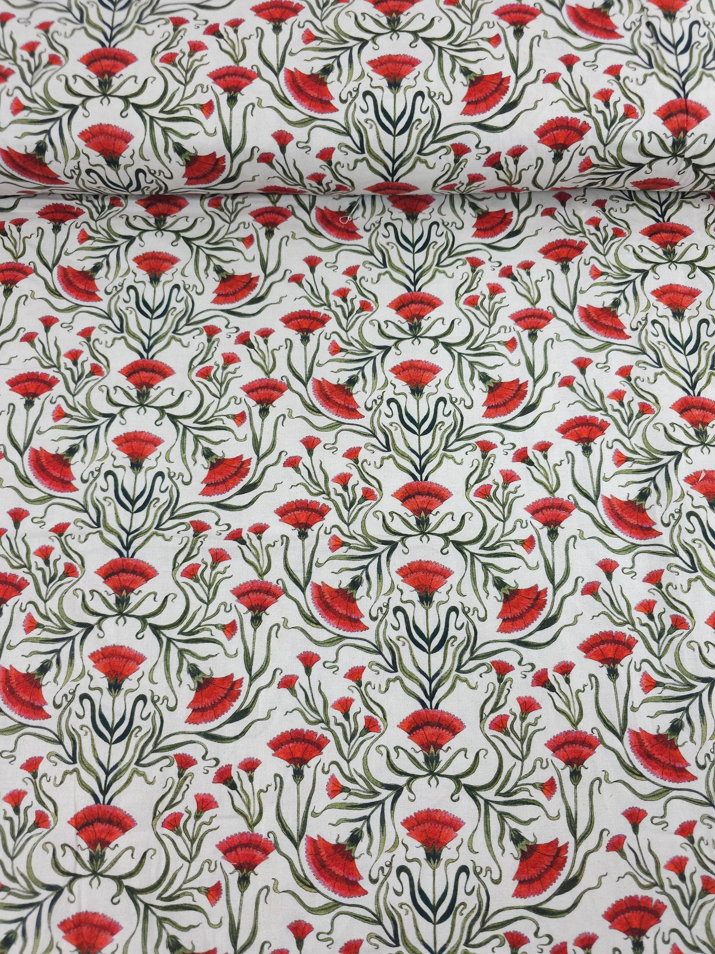 Red/White Carnation Floral 100% Cotton - Free Spirit