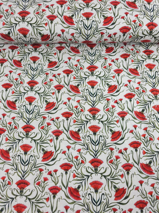 Red/White Carnation Floral 100% Cotton - Free Spirit