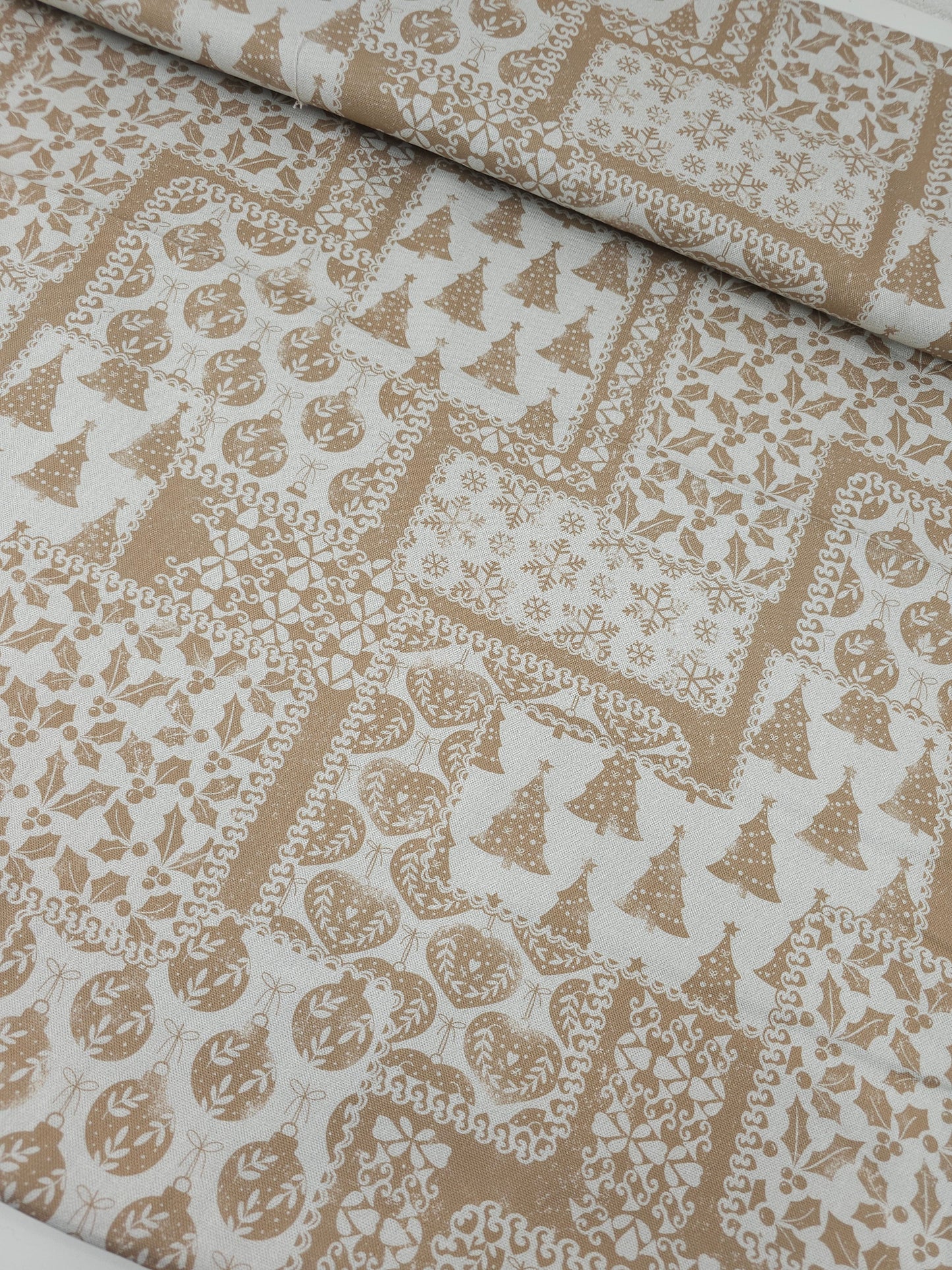 Tan Beige Christmas Patchwork Canvas Cotton