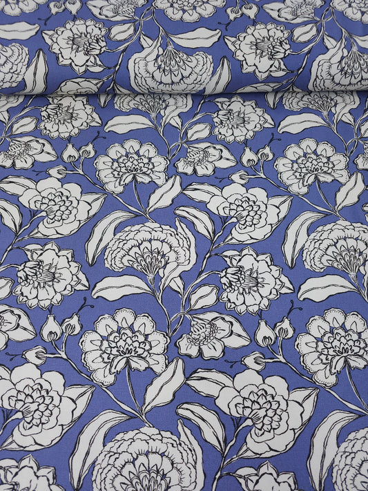 Periwinkle Sketch Floral Canvas Cotton