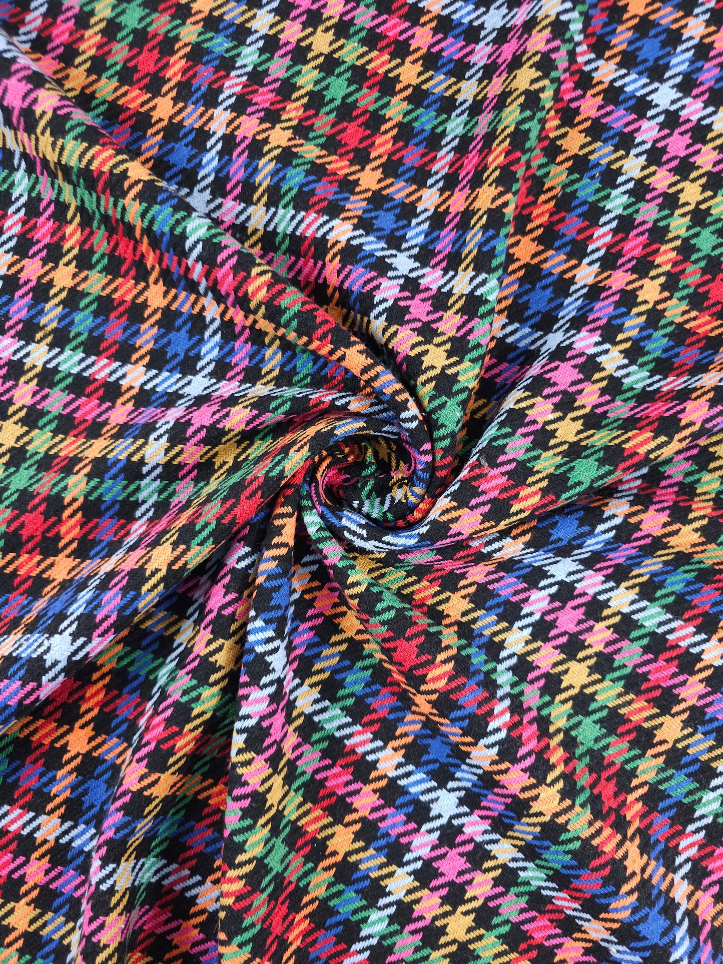Black Multicolour Tartan Check Boucle