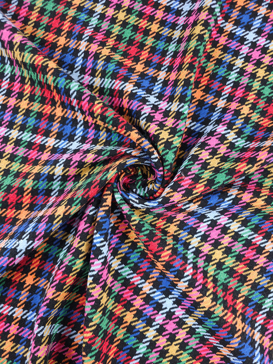 Black Multicolour Tartan Check Boucle
