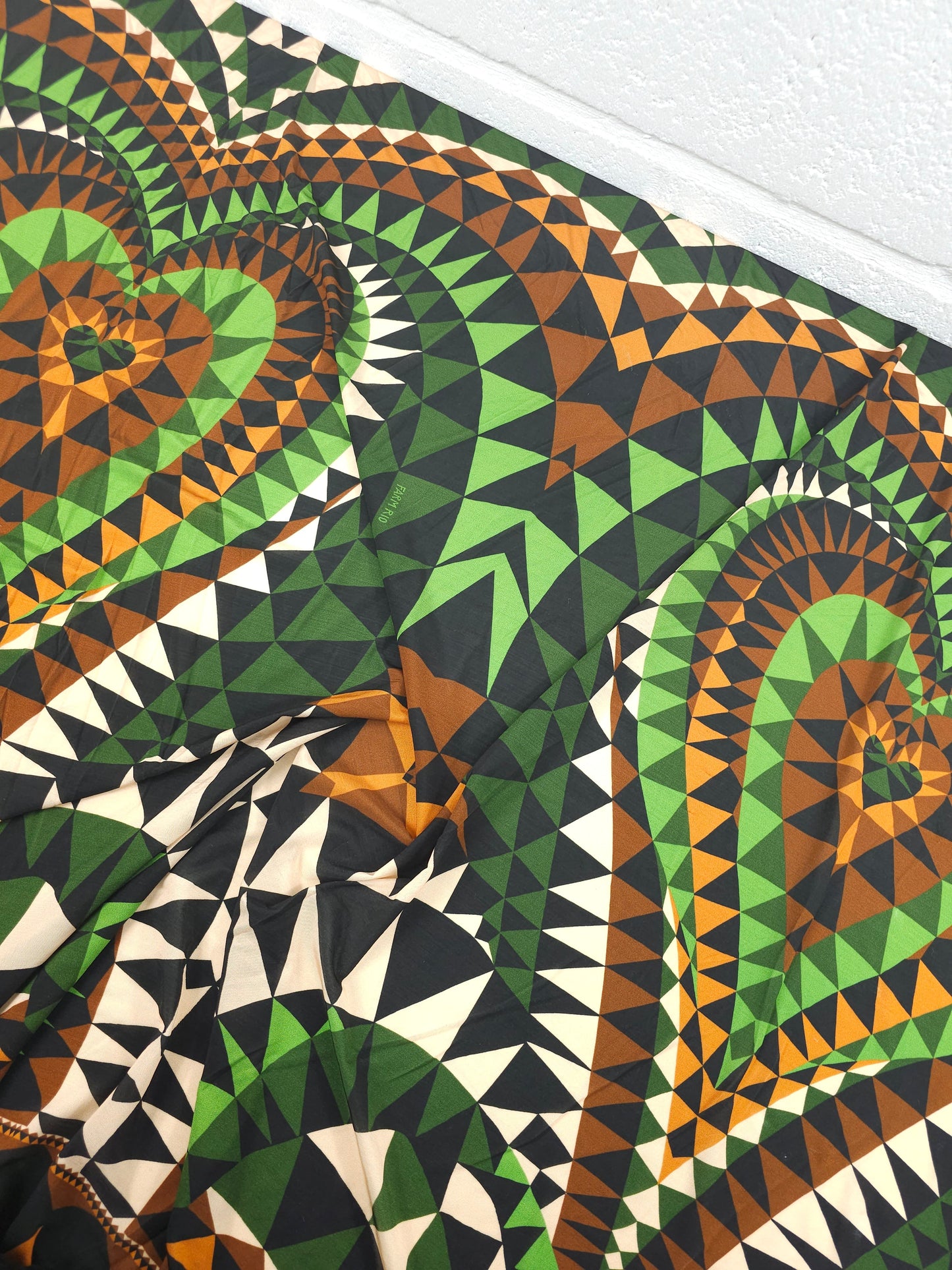 Green/Brown Geometric Twin Hearts Slinky Rayon Jersey - 1.85m Panel *FARM RIO*