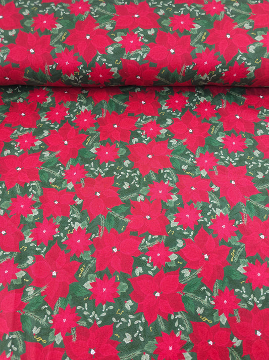Red/Green Poinsettia 100% Cotton