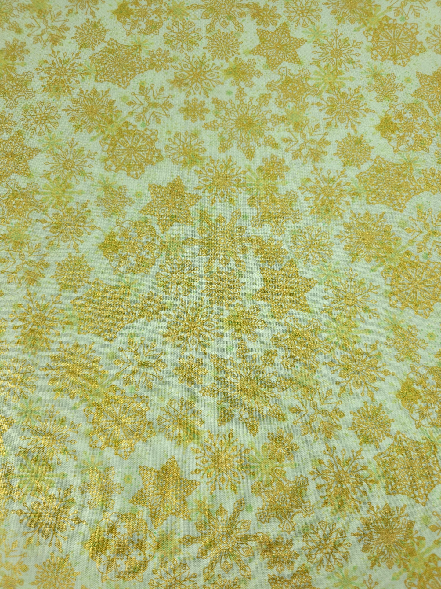 Lime/Gold Snowflakes 100% Cotton - Robert Kaufman