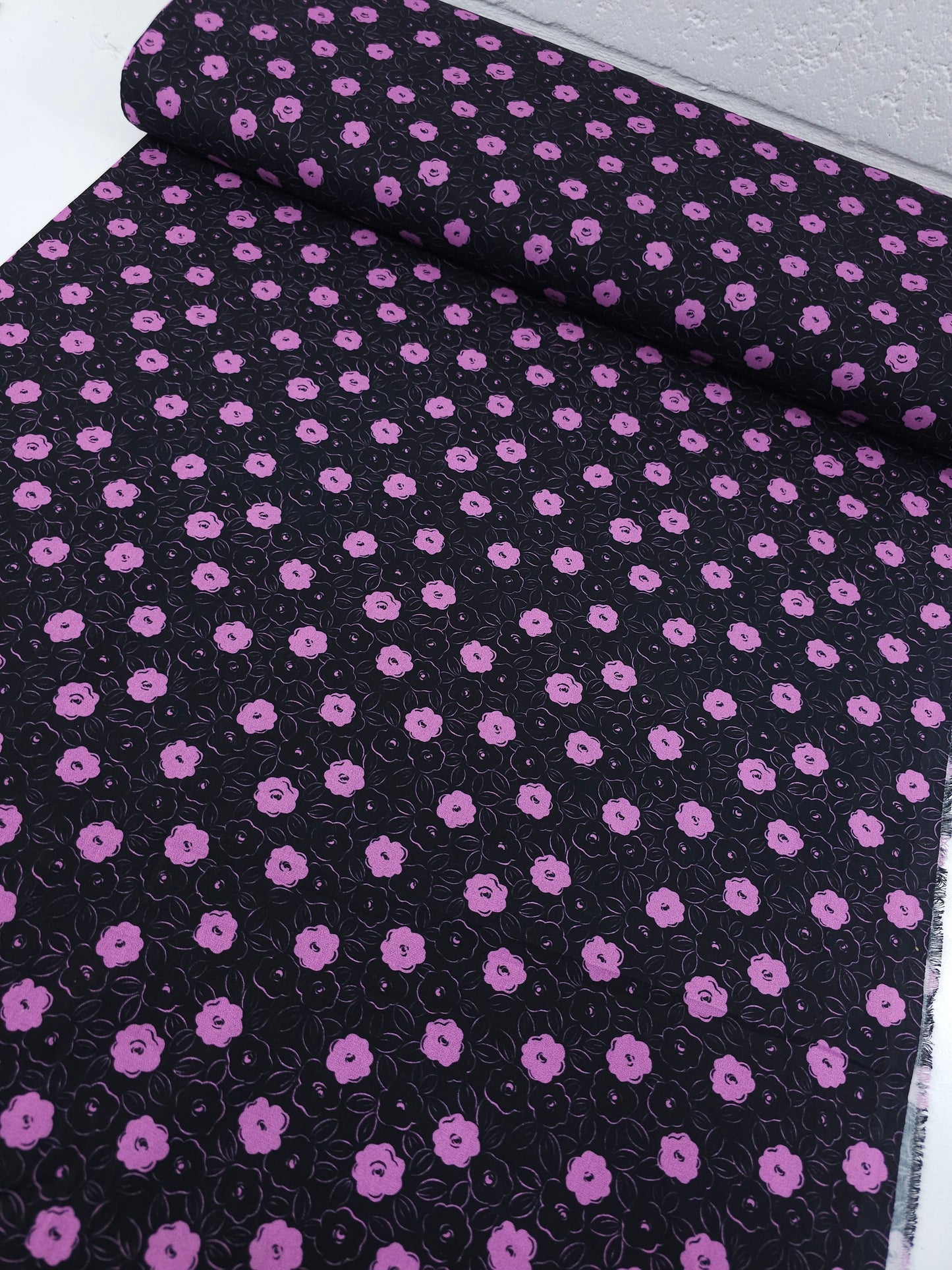 Purple/Black Puff Floral 100% Cotton