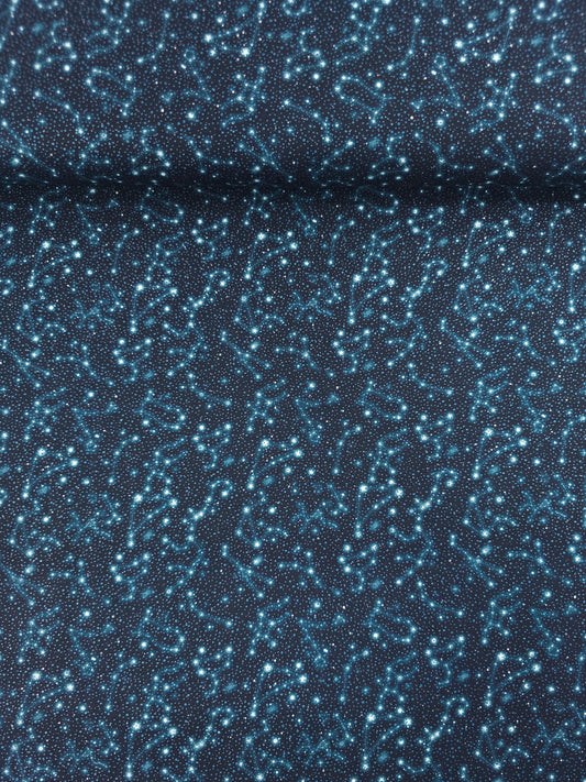 Petrol Navy Horoscope Skies 100% Cotton - Benartex