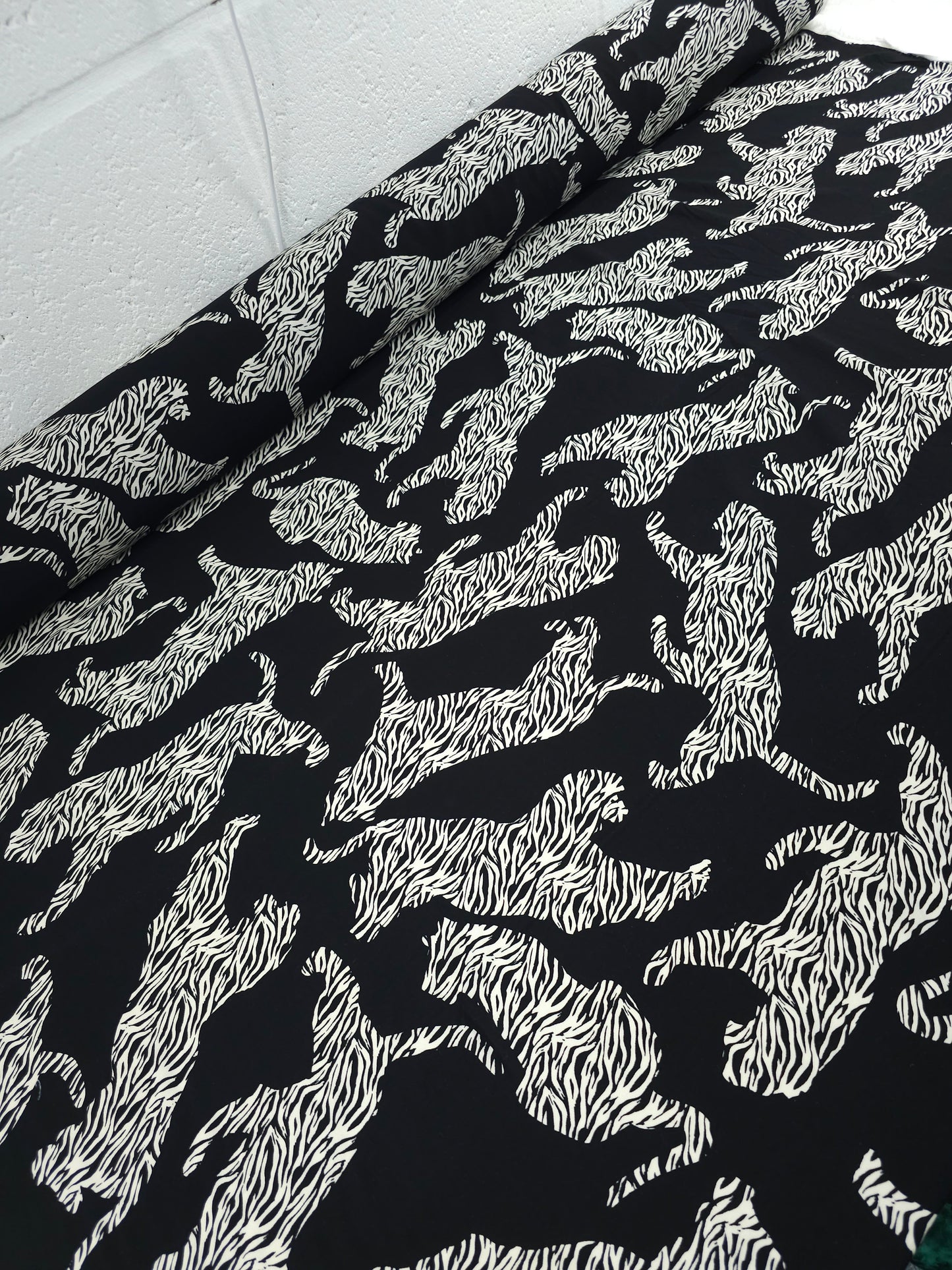 Black/Off-White Abstract Leopard Viscose Challis
