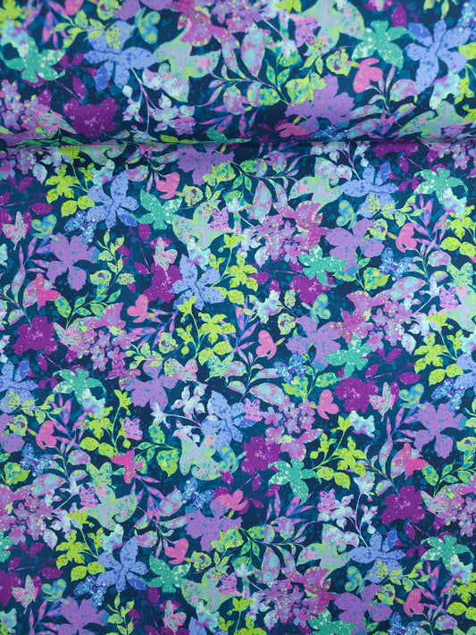 Purple Floral Butterfly 100% Cotton 108" - Robert Kaufman *EXTRA WIDE*