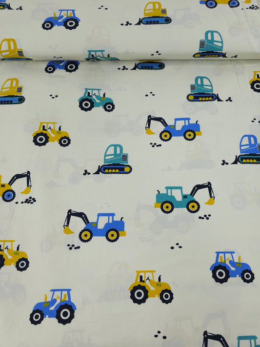 Yellow/Blue Tractors 100% Cotton *DEFECT*