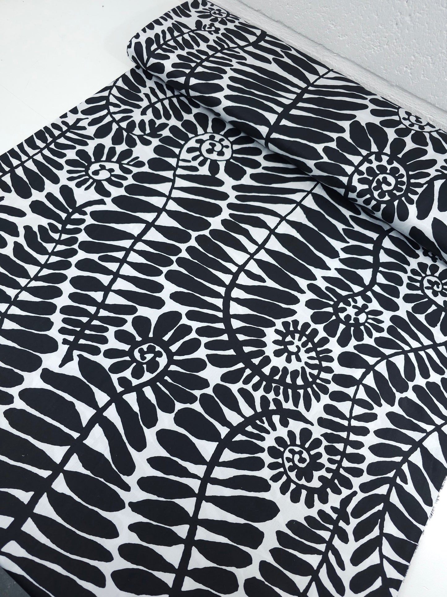 Black/White Palm Vine Cotton Sateen - Kaffe Fassett 106" *EXTRA WIDE*