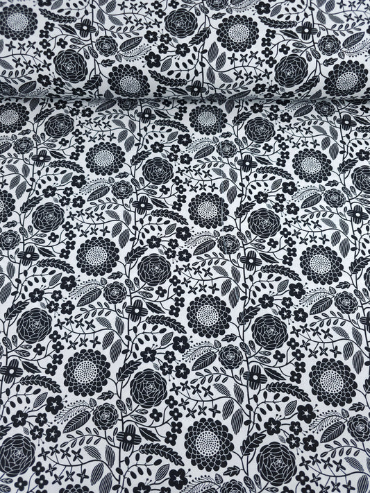 Black/White Floral Bloom 100% Cotton - Benartex *DEFECT*
