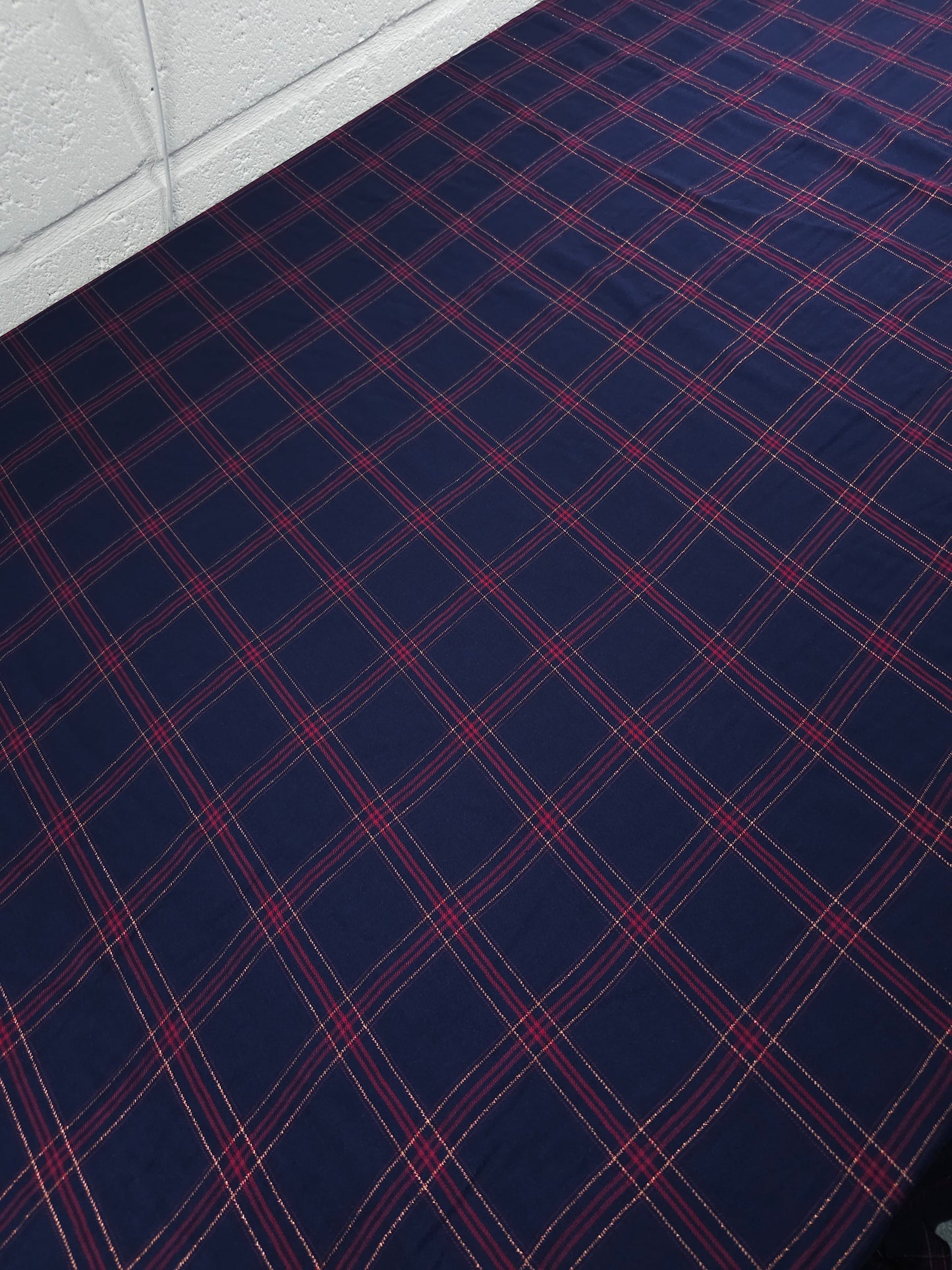 Indigo Navy Lurex Square Check Viscose Challis