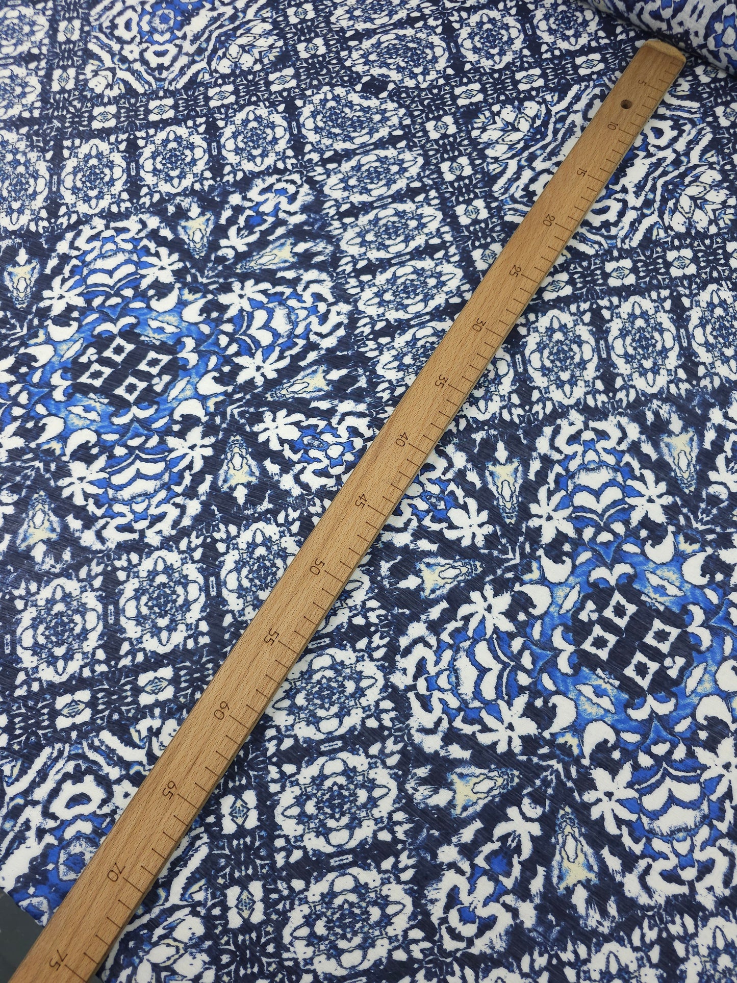 Navy Damask Diamond Cotton Voile