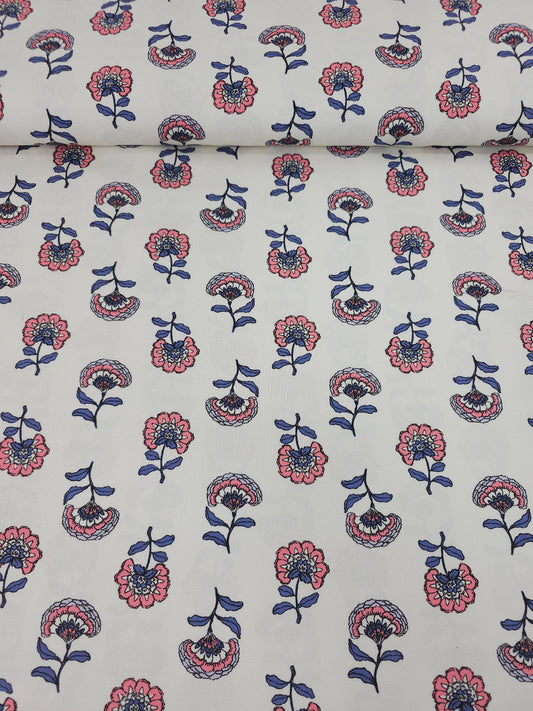 Pink/Periwinkle Floating Flowers Lightweight Canvas Cotton