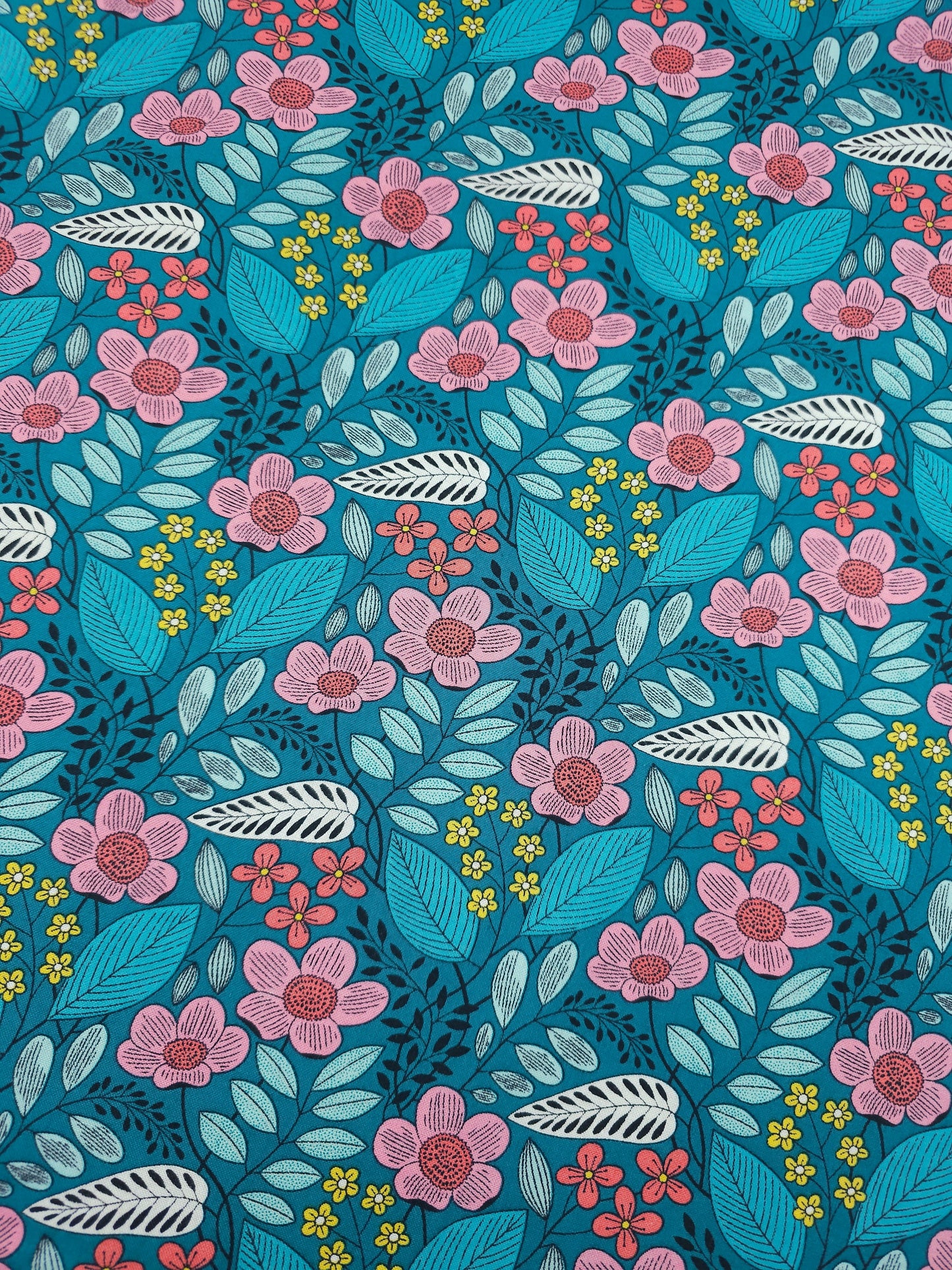 Teal Flouresence Floral 100% Cotton - Benartex