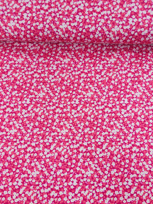 Pink Ditsy Puff Daisy Floral 100% Cotton