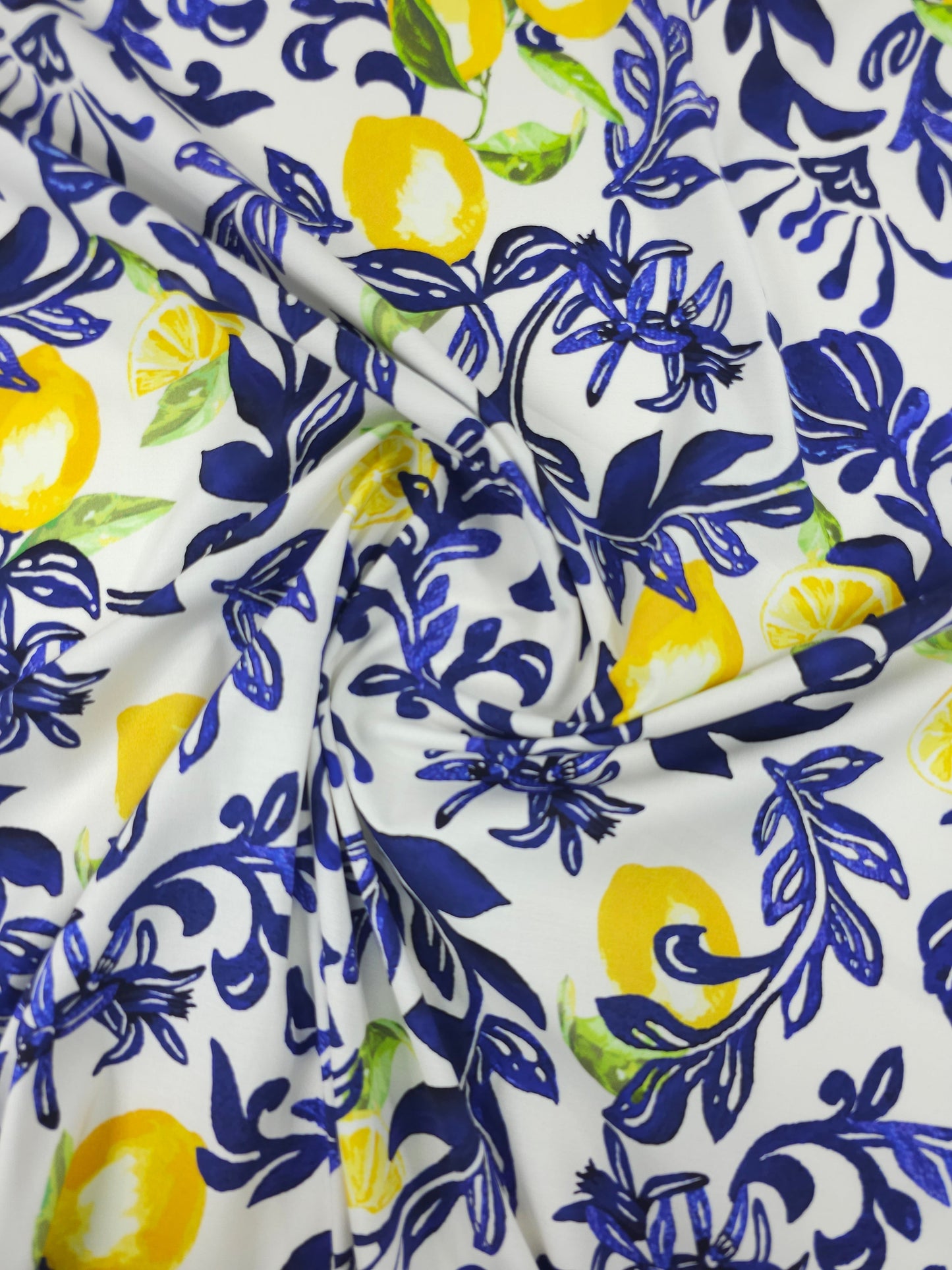 Blue/White Lemon Floral Lightweight Cotton - 1.70m Panel