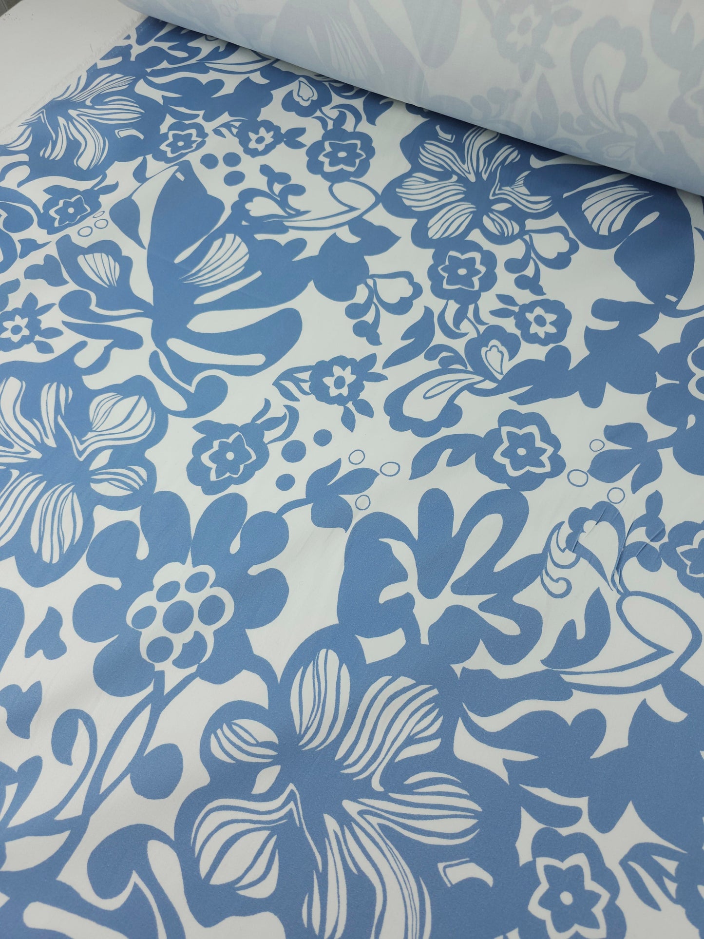 Powder Blue Wonder Floral Mediumweight Cotton Sateen Stretch