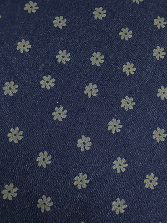 Indigo Navy Groovy Ditsy Daisy Denim
