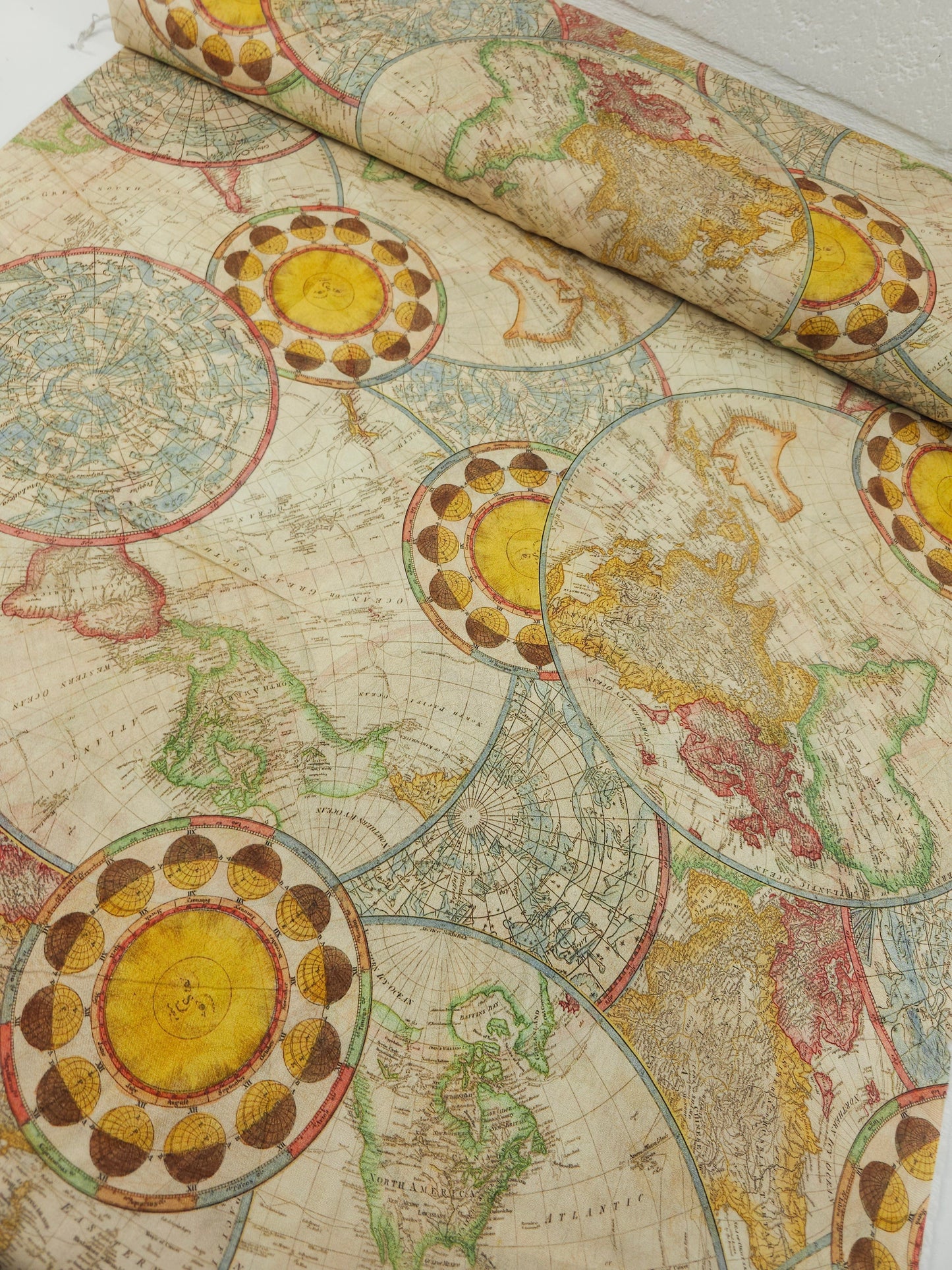 Celestial Sun World Map 100% Cotton 106" - Robert Kaufman *EXTRA WIDE*