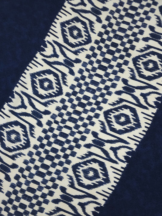 Navy Washed Retro Panel Stripe Viscose Crepe