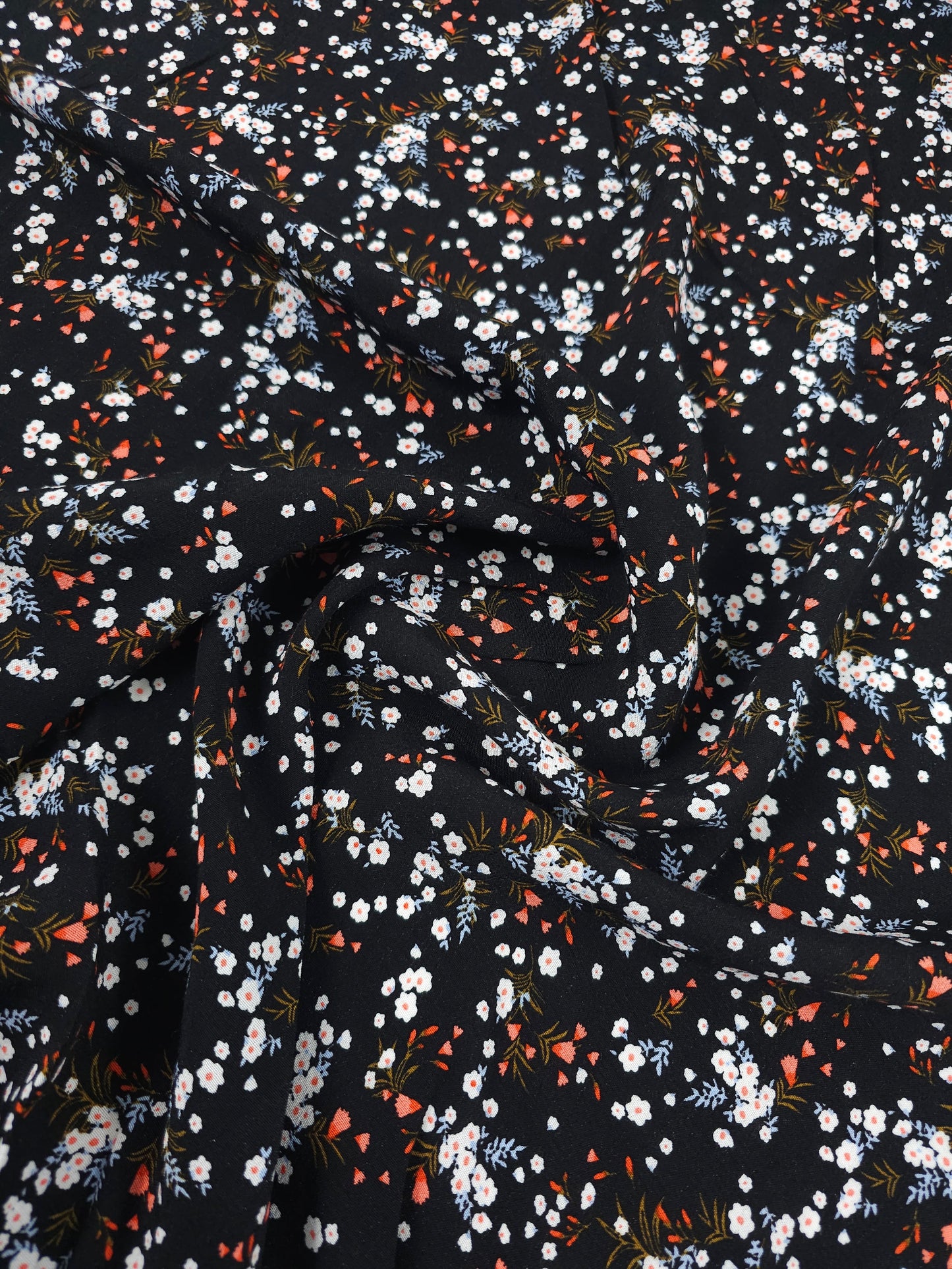 Black Ditsy Blossom Viscose Crepe
