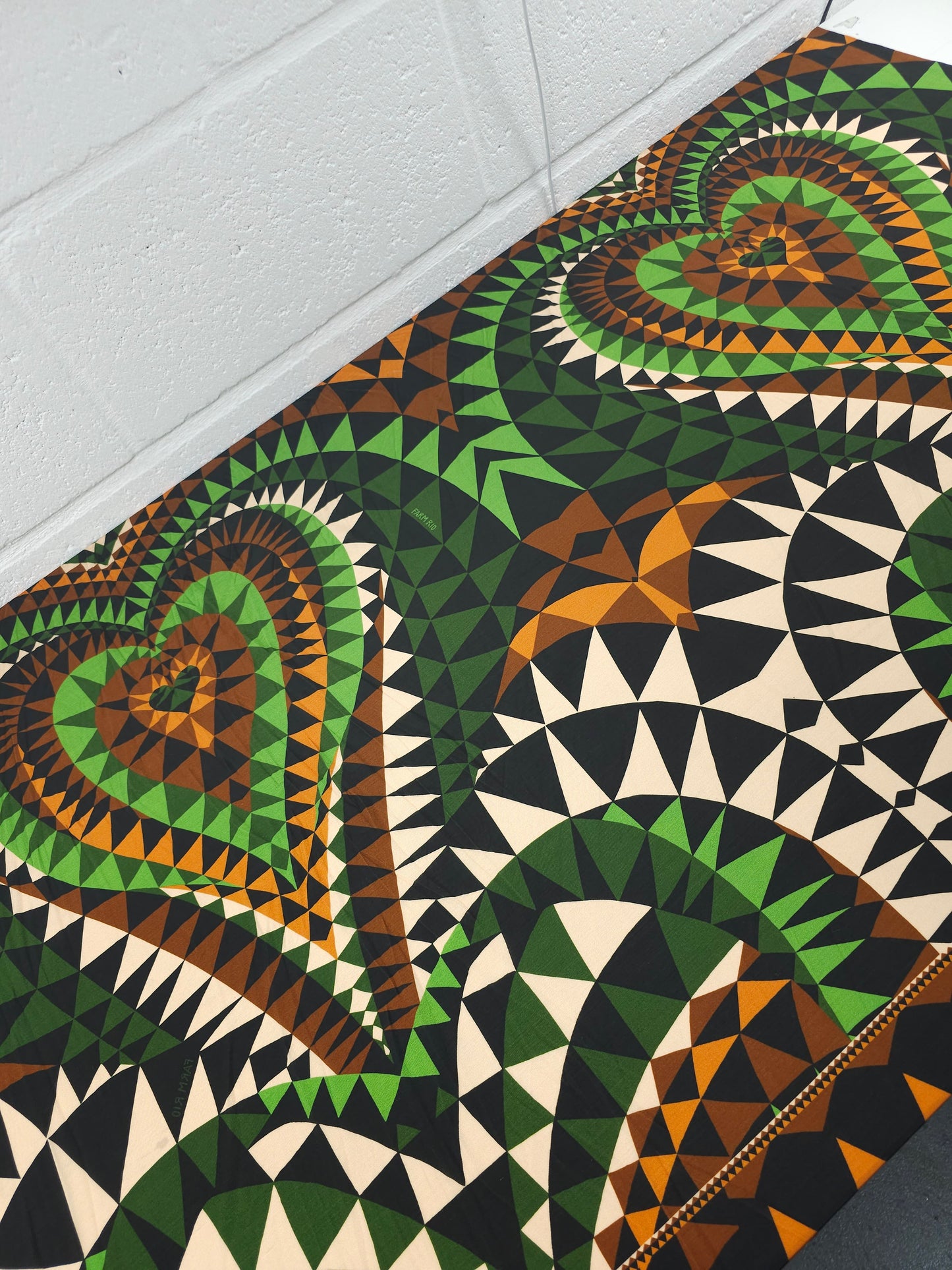 Green/Brown Geometric Twin Hearts Slinky Rayon Jersey - 1.85m Panel *FARM RIO*