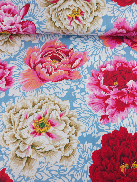 Pink/Red Chrysanthemum Cotton Sateen 108" - Kaffe Fassett *EXTRA WIDE*