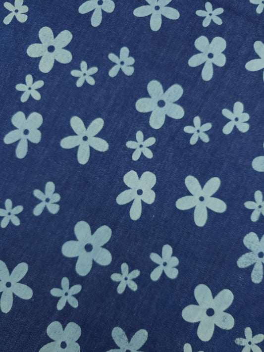 Indigo Navy Quirky Daisy Floral Denim