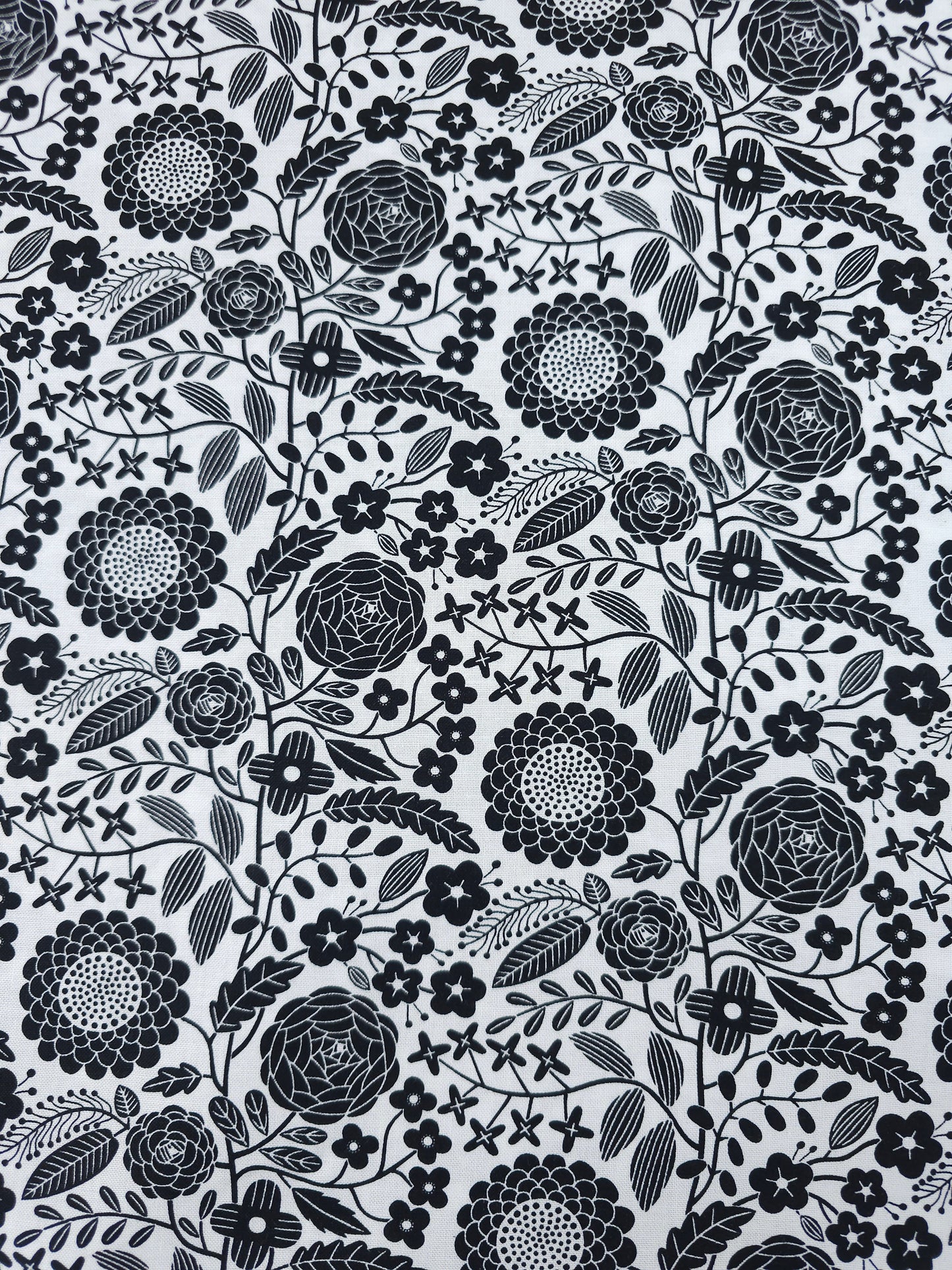 Black/White Floral Bloom 100% Cotton - Benartex *DEFECT*